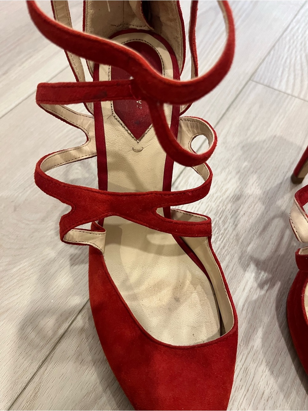 Zara Red Suede Strappy Pointed-Toe Women's Heels - Picture 4 of 6